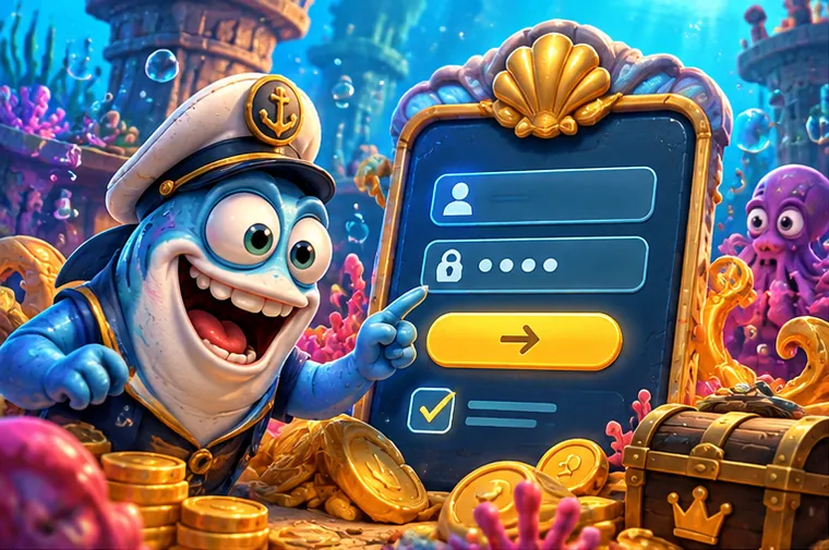 Spinbob sign-in screen with the captain fish mascot