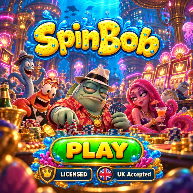 Spinbob crew at the poker table with the Play button
